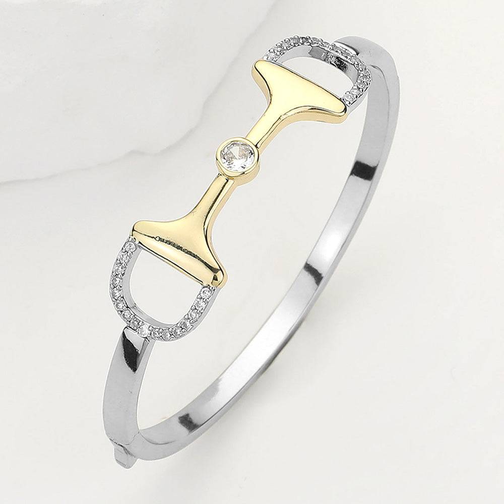 CZ Stone Two-Tone Belt Buckle Accented Hinged Bracelet for Women - Fashion Jewelry for Casual & Party Wear - Perfect Gift for Birthday, Anniversary & Valentine's Day