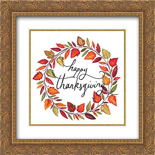 P.S. Art 15x15 Inch Gold Ornate Framed Double Matted Museum Quality Art Print - Happy Thanksgiving Wall Decor for Dining Room, Living Room & Thanksgiving Party Decoration