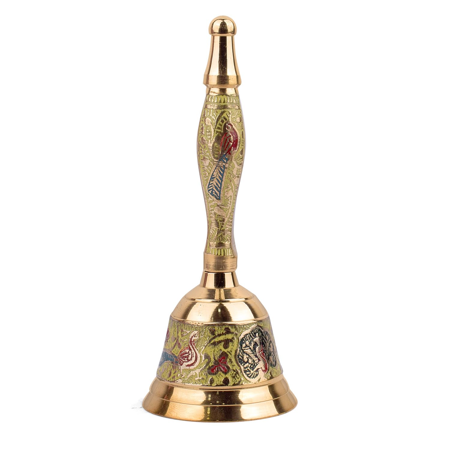 SATVIK Pure Brass Puja Bell with Handle - Yellow Religious Pooja Ghanti for Hindu Temple, Home Altar, Christmas Decor & Indian Housewarming Gifts (1 Piece) - Perfect for Daily Worship, Meditation & Spiritual Ceremonies