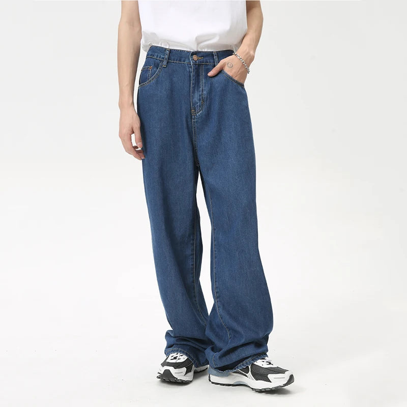 American Style Casual Men's Denim Pants - Loose Fit Wide Leg Jeans for Men | Summer & Fall Fashion Trendy Trousers | Perfect for Streetwear, Daily Wear and Casual Outings