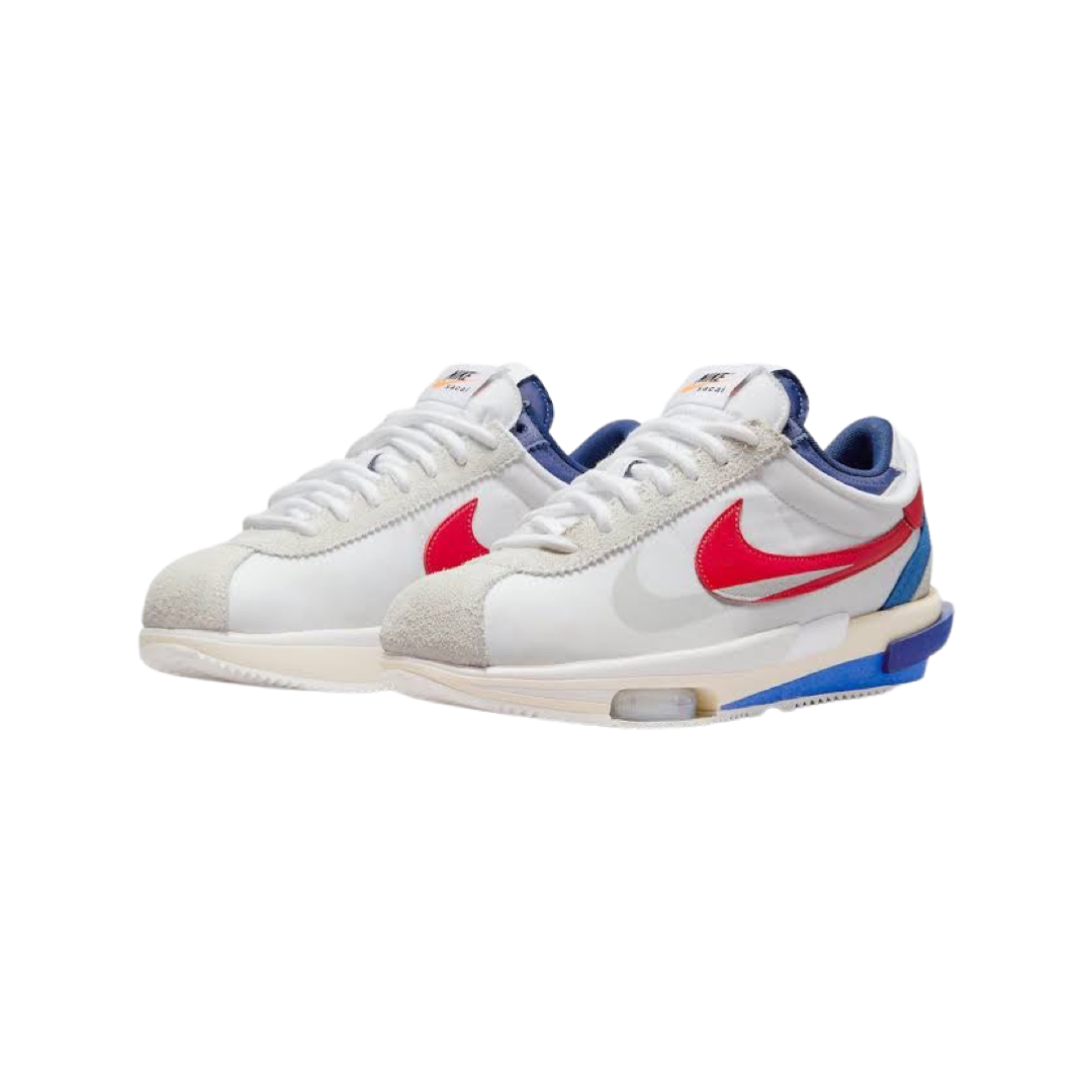 Nike Zoom Cortez SP x Sacai Sneakers in White, University Red & Blue - Retro Running Shoes for Men & Women - Perfect for Casual Wear, Street Style & Gym Workouts
