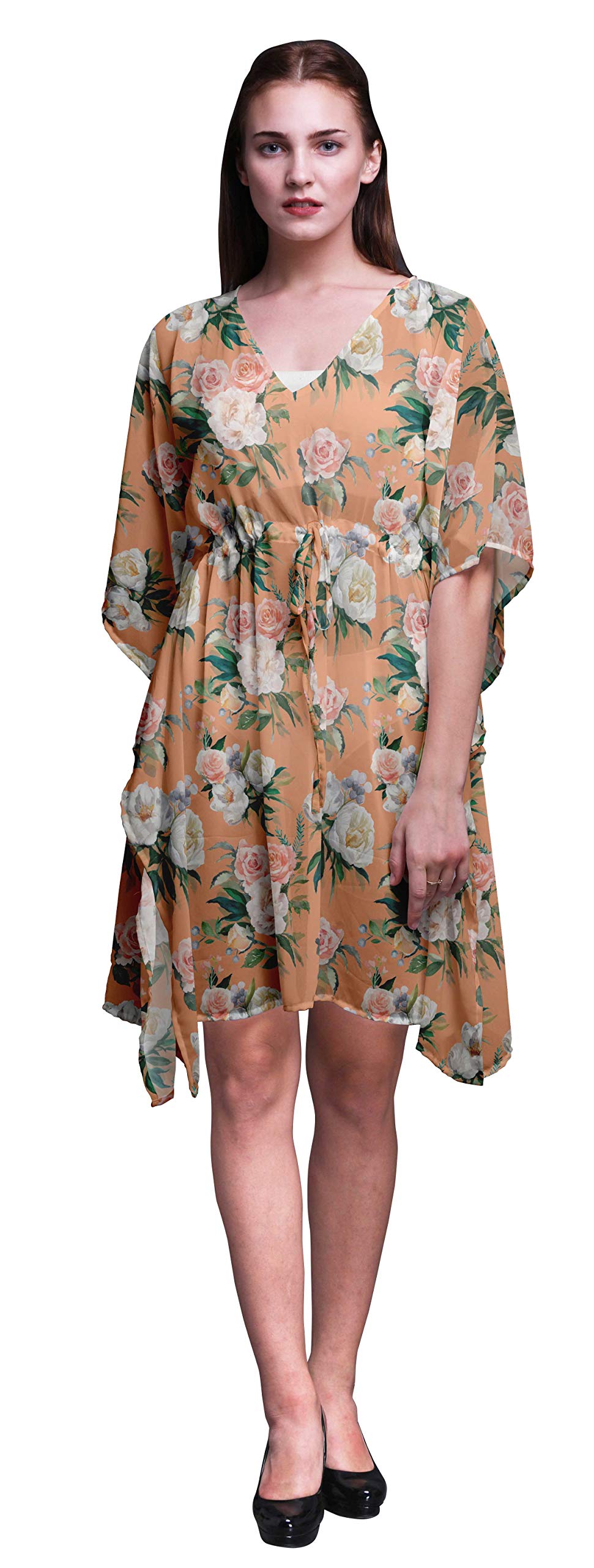 Bimba Women's Short Caftan Midi Dress - Beach Cover Up Swimwear, Summer Boho Kaftan Dress for Pool, Vacation & Resort Wear
