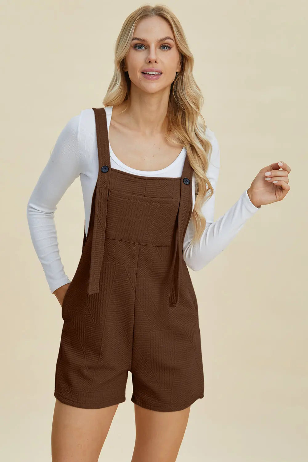 Double Take Full Size Textured Sleeveless Romper Jumpsuit - Women's Casual Summer Outfit for Beach, Vacation & Date Night