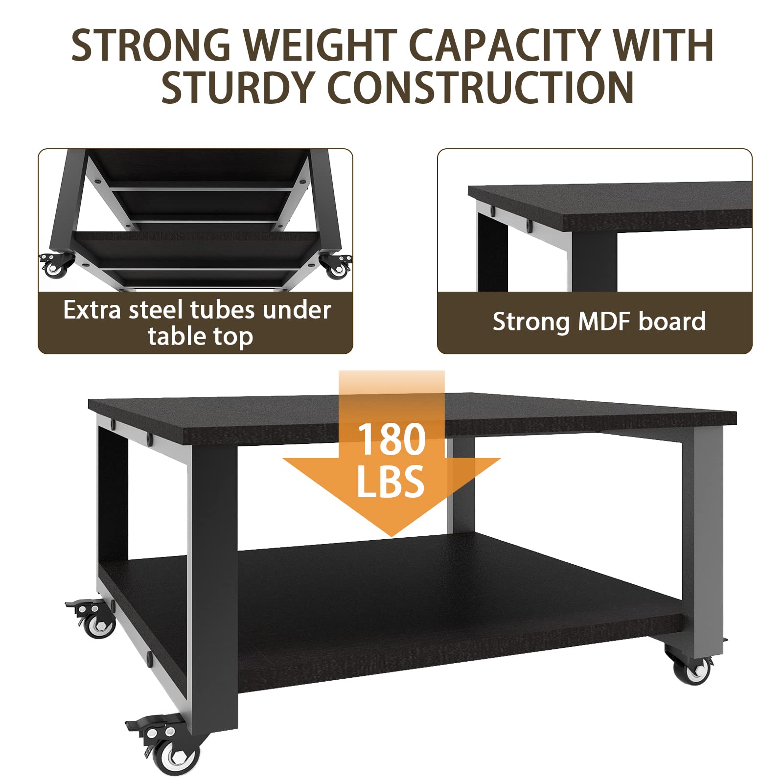 2-Tier Heavy Duty Rolling Laser Printer Stand with Paper Storage Shelf - 23.6