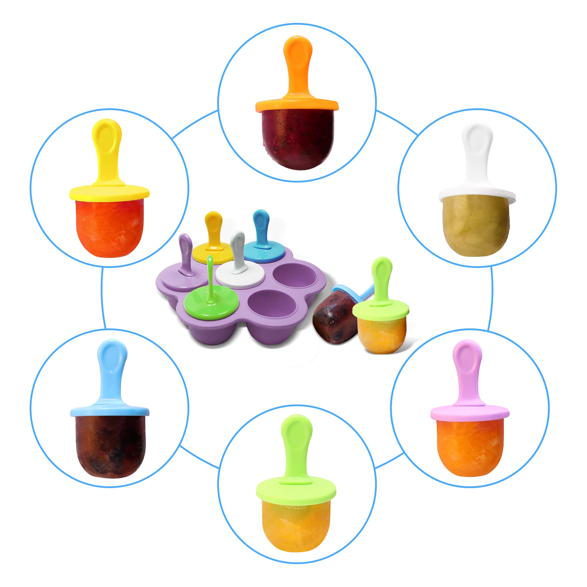7-Cavity Silicone Popsicle Molds with Colorful Sticks - Non-Stick DIY Ice Cream, Egg Bite & Cake Molds - BPA-Free Food Grade Storage Containers (Purple) | Perfect for Summer Treats, Kids Snacks & Party Desserts