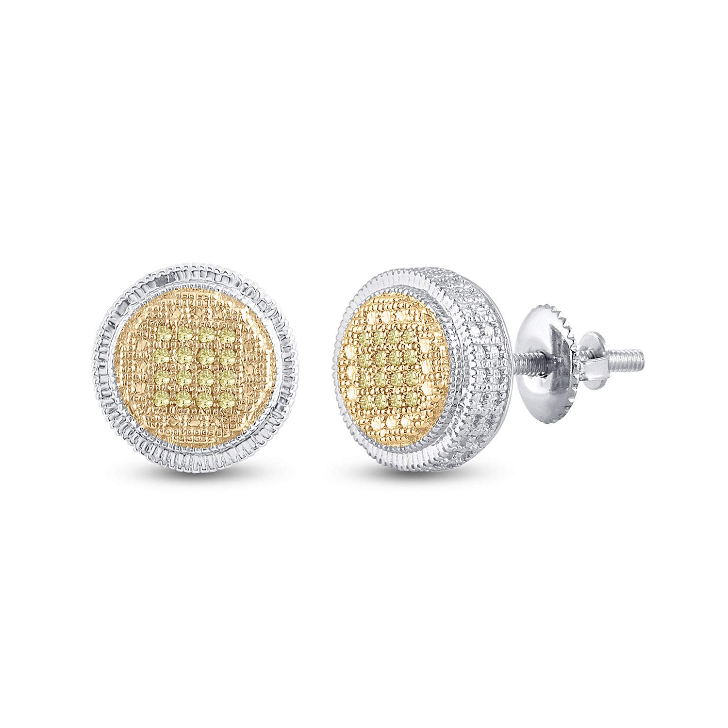 14K Sterling Silver Round Yellow Enhanced Diamond Stud Earrings 1/10 CTTW - Perfect for Weddings, Parties & Everyday Elegance
