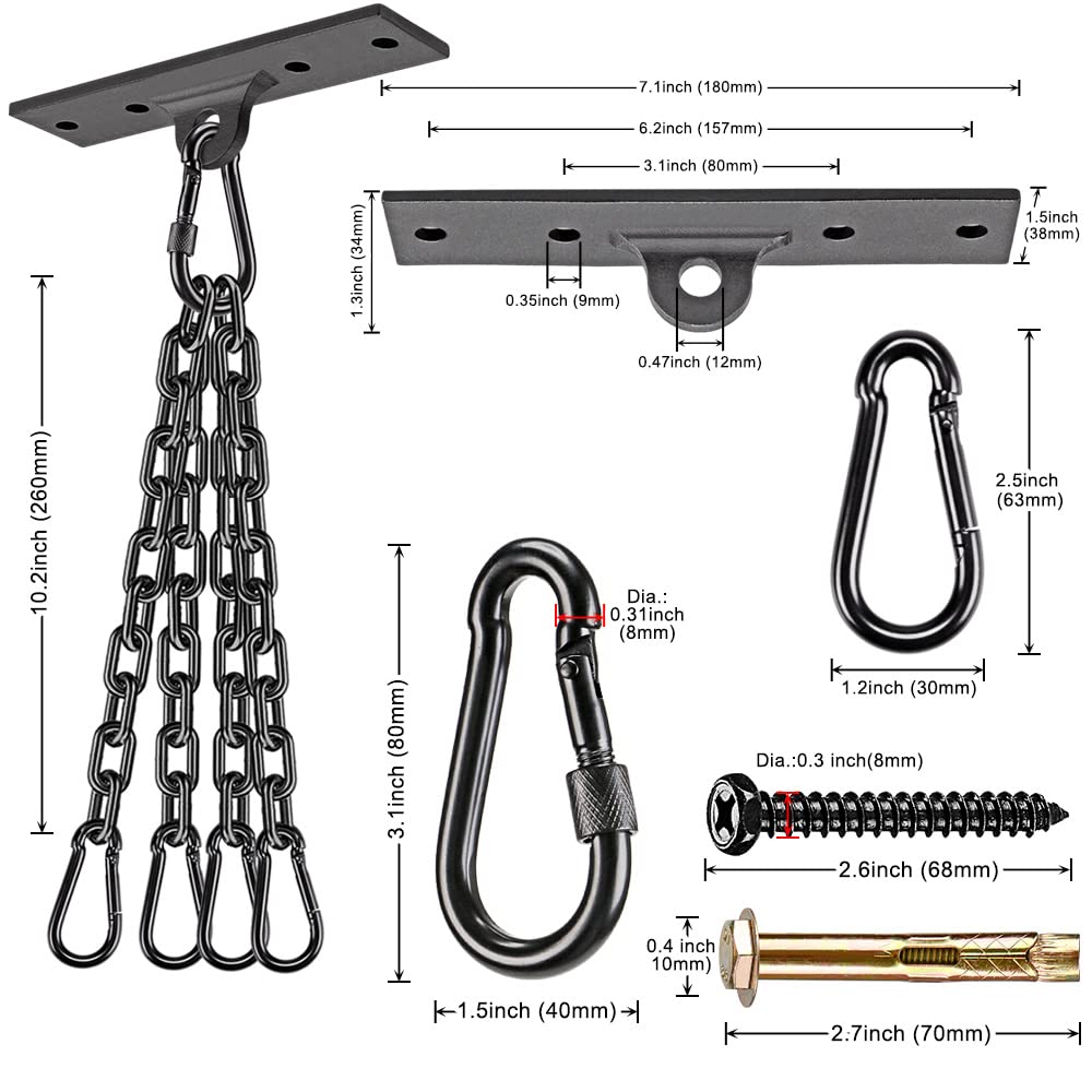 Dolibest Heavy Duty Punching Bag Hangers - Ceiling Mount Brackets with Carabiner for Boxing, MMA Training, Strength Workouts, Aerial Yoga Swing & Resistance Bands - Perfect for Home Gym, Garage & Martial Arts Studio