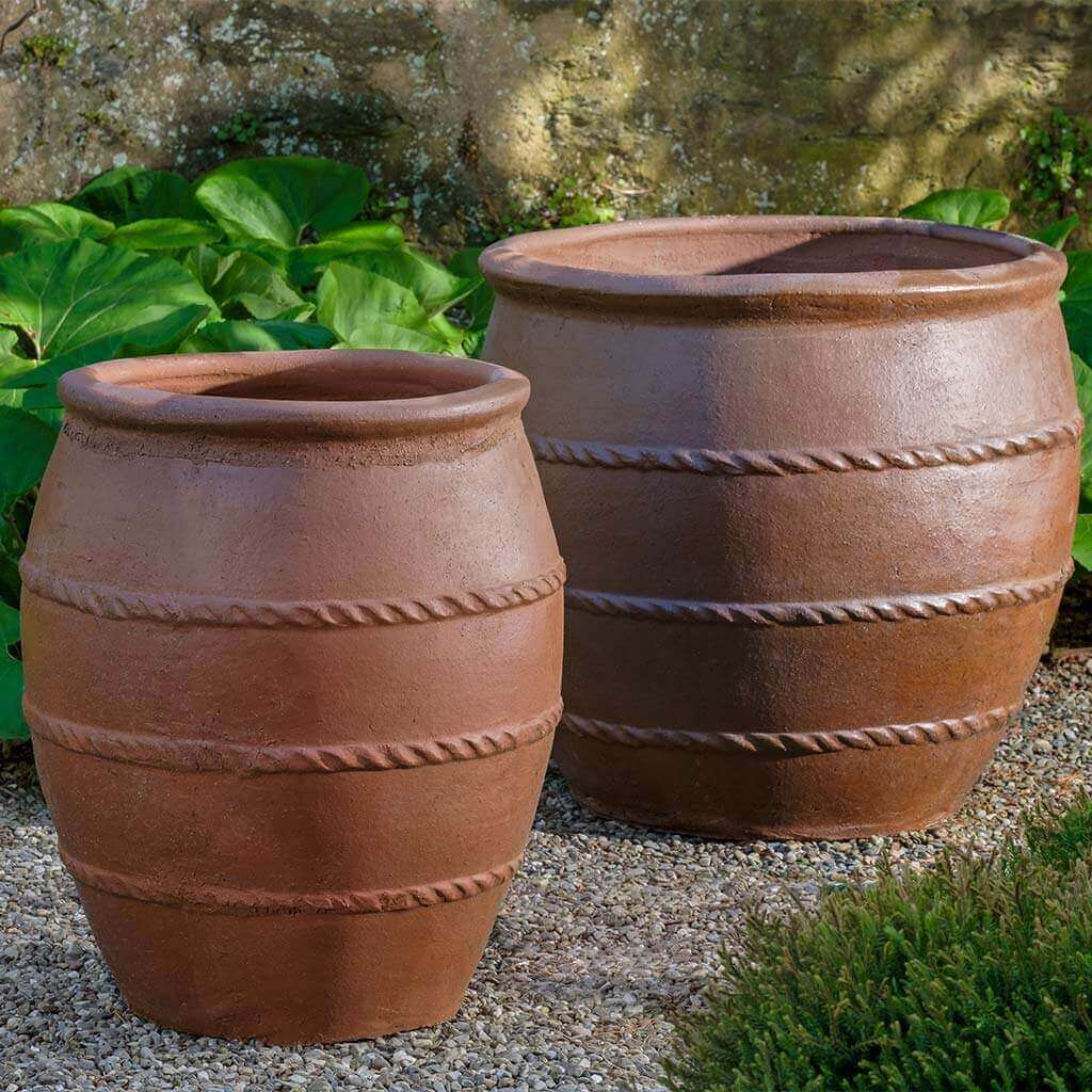 Campania International Tai Planter Set of 2 - Natural Rustic Clay Flower Pots for Indoor & Outdoor Plants | Perfect for Patio, Garden, and Home Decor