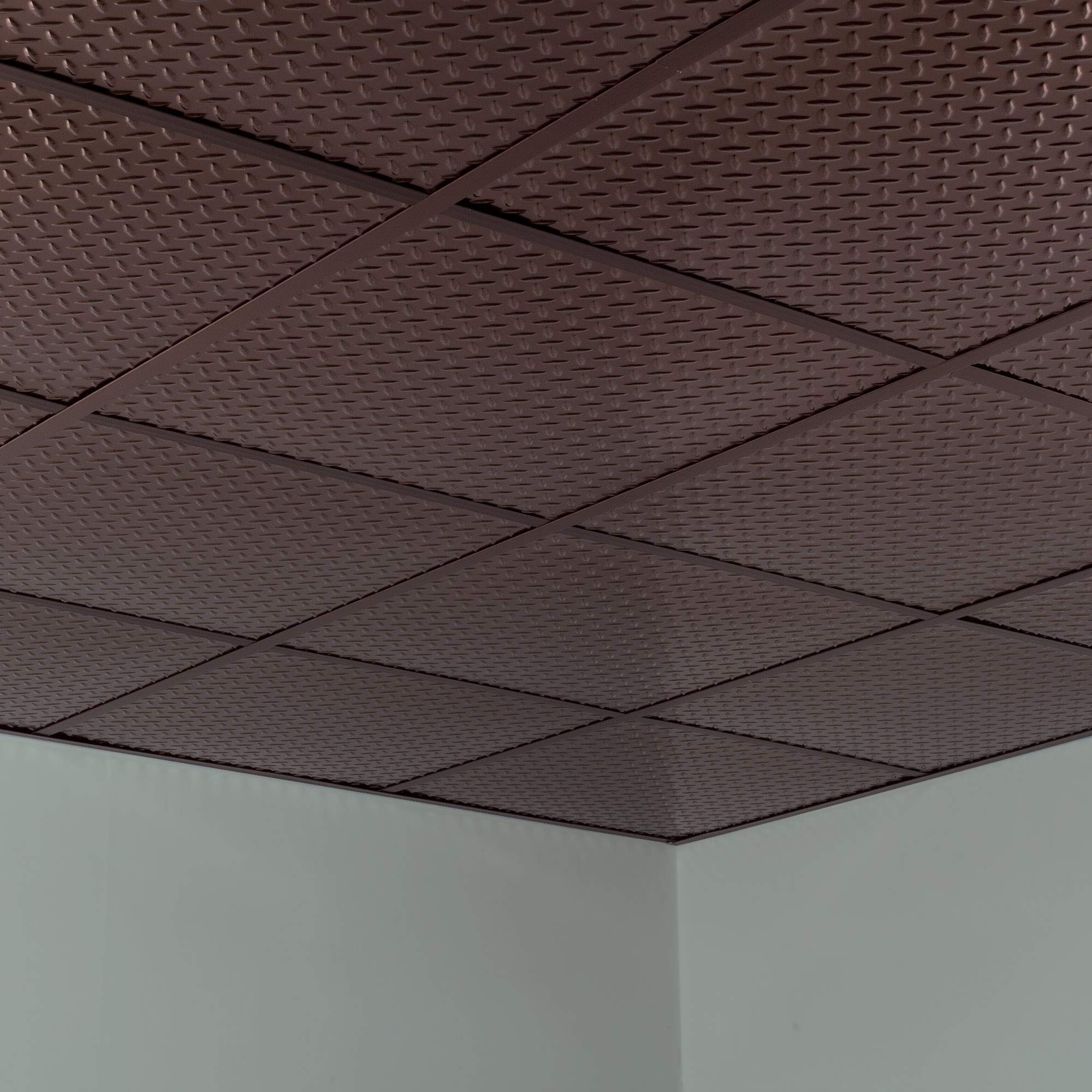 FASÄDE Diamond Plate Revealed Edge Decorative Vinyl 2ft x 2ft Lay-in Ceiling Tiles - Oil Rubbed Bronze Finish (5 Pack) - Perfect for Home Office, Restaurant & Commercial Interior Design