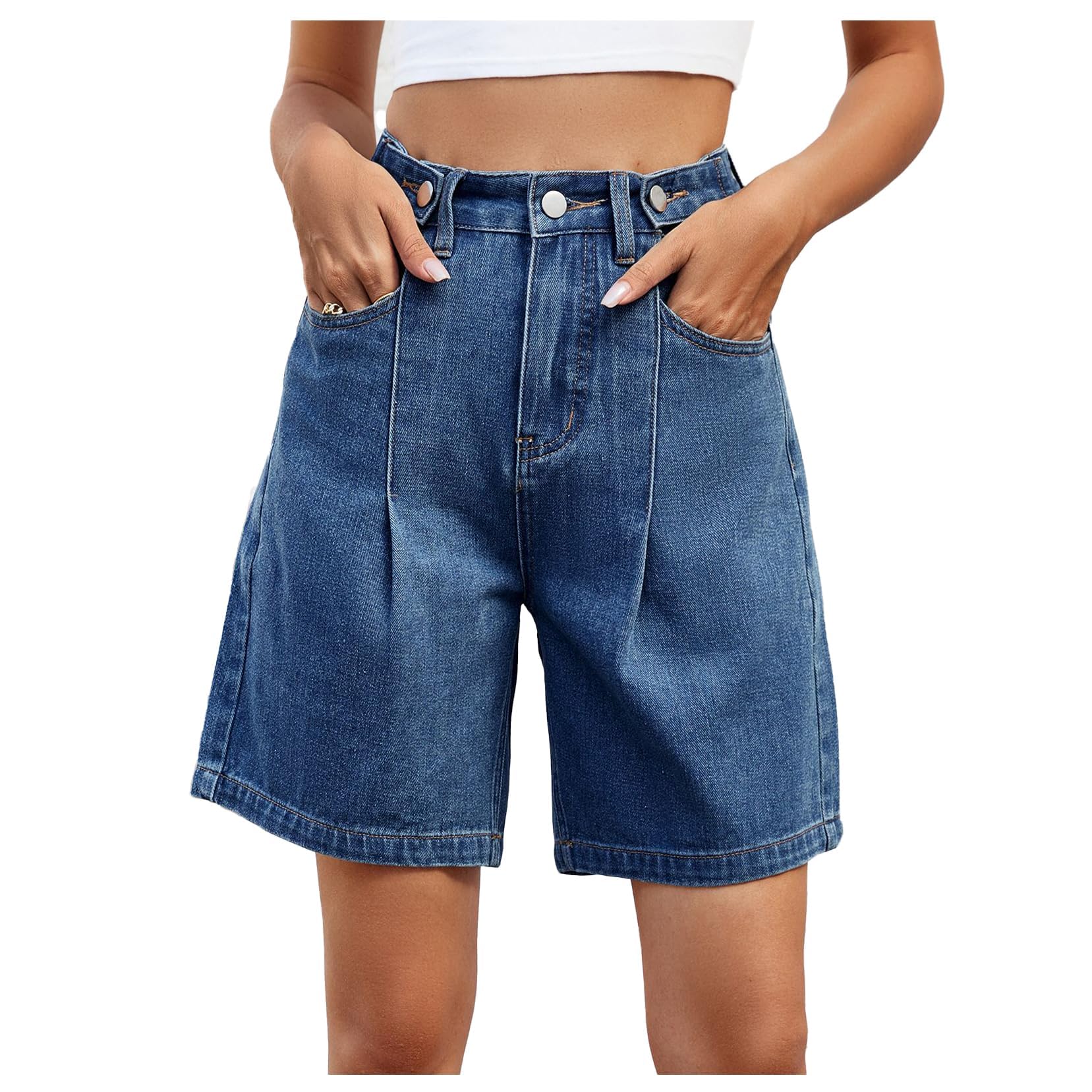 POHADON Women's High Waisted Bermuda Jean Shorts - 2025 Trendy Y2K Wide Leg Knee Length Denim Shorts with Pockets | Casual Summer Outfit for Beach, Shopping & Streetwear Fashion