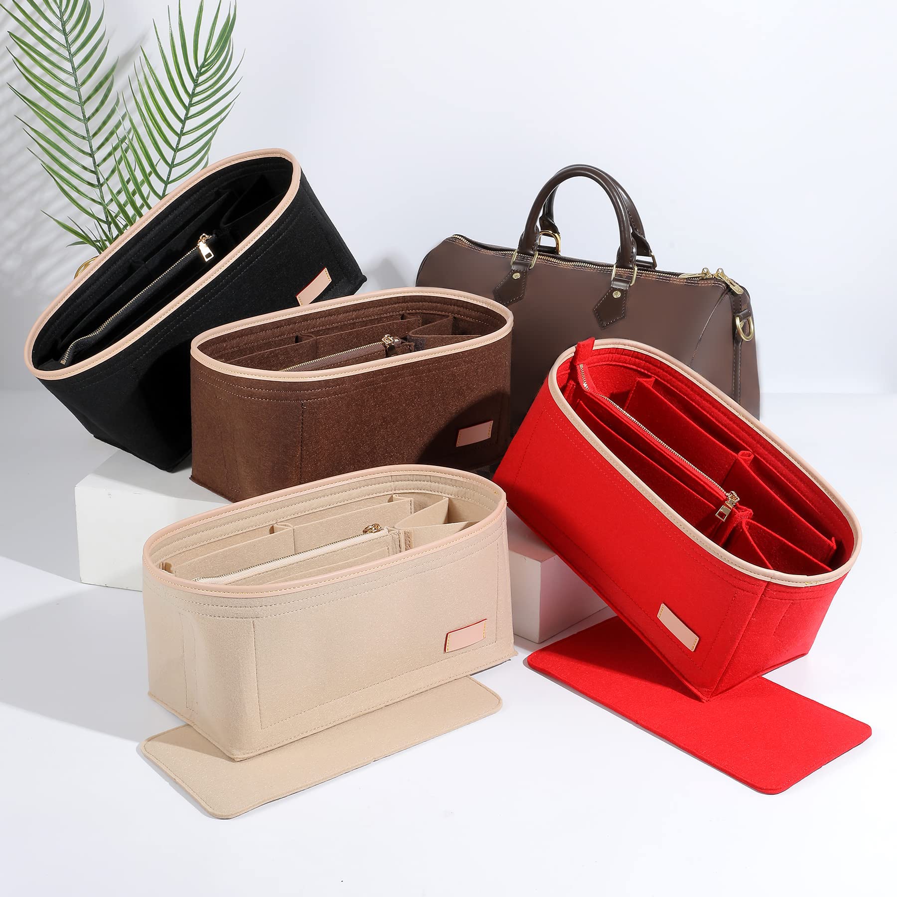 Doxo Purse Organizer Insert for Tote Bags & Handbags - Perfect Fit for Louis Vuitton Speedy 25, Travel & Everyday Use (Red, Medium Size with Bottle Holder) - Ideal for Work, Travel & Organization