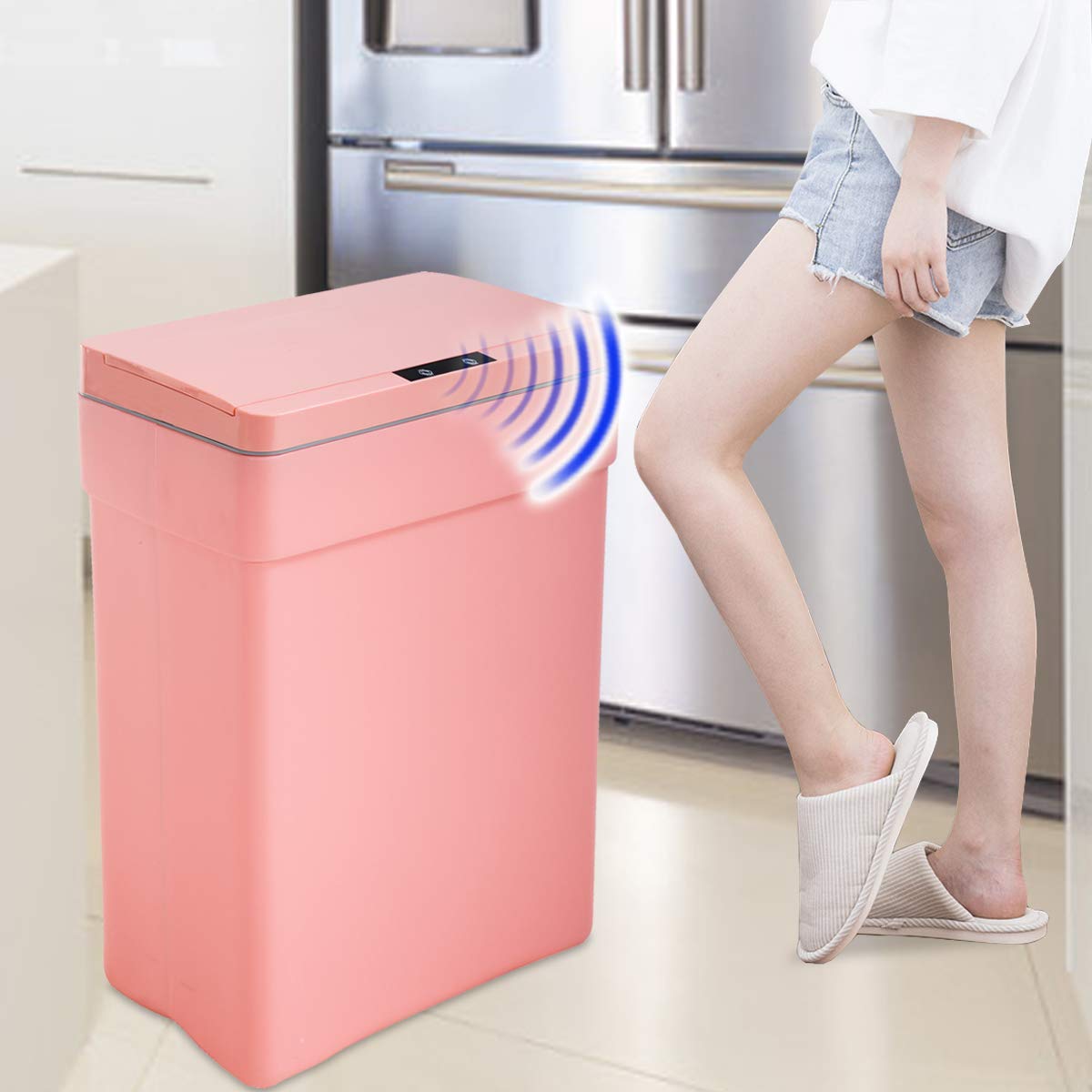 13 Gallon Automatic Touchless Trash Can with Lid - 50L High-Capacity Kitchen Garbage Bin for Home, Office, Bathroom & Bedroom - Pink Plastic Waste Container | Perfect for Hands-Free Disposal in Kitchens, Home Offices & Small Spaces