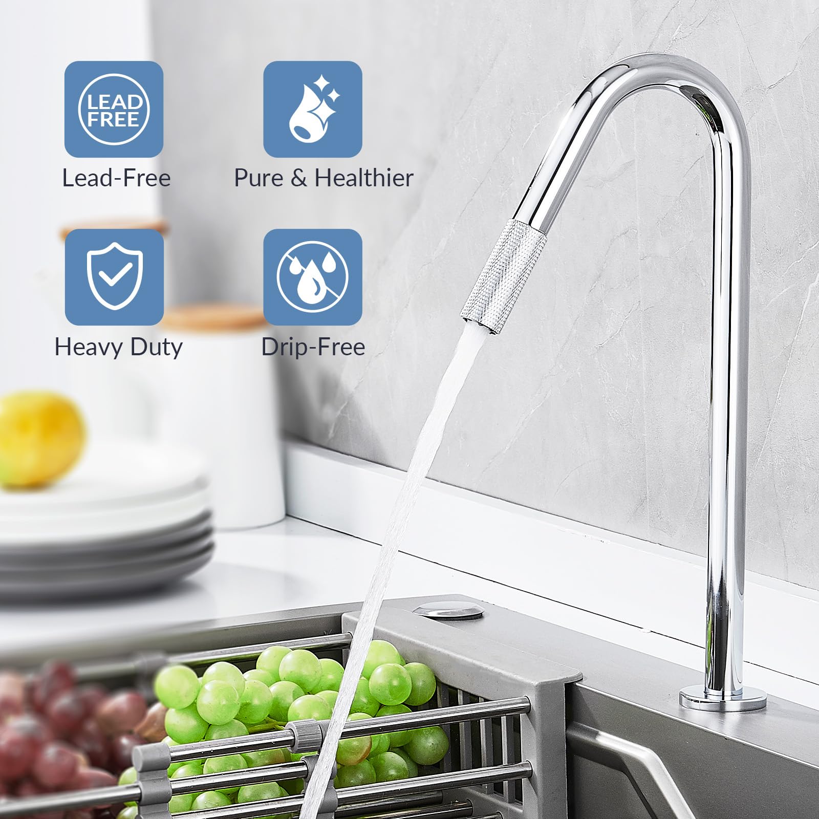 Chrome Drinking Water Purifier Faucet - RO Water Filter Tap for Kitchen Sink | Lead-Free Stainless Steel Reverse Osmosis System Faucet | Perfect for Clean Drinking Water & Cooking