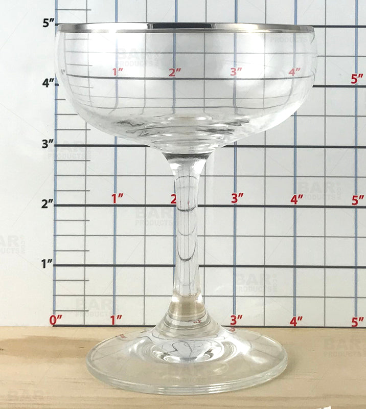 BarConic® Silver Rimmed Coupe Cocktail Glass - 7 oz Elegant Champagne & Martini Glassware Set for Parties, Weddings & Home Bar Decor