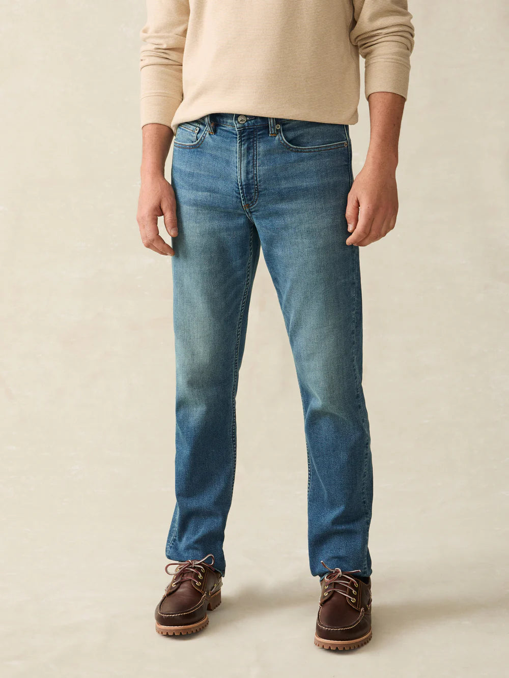 FAHERTY Men's Indigo Ocean Wash 5-Pocket Jeans - Classic Slim Fit Denim Pants for Casual Wear, Work & Everyday Outfits