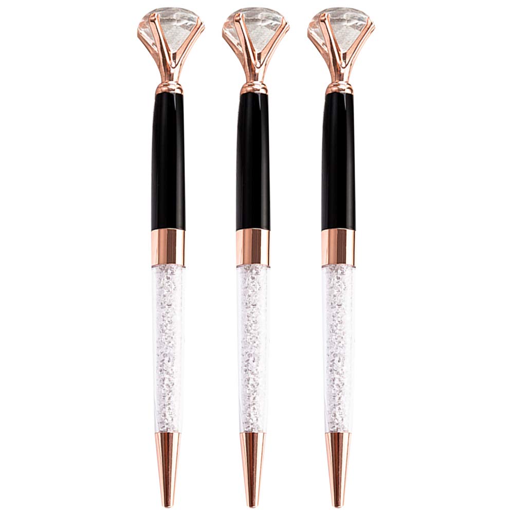 U Scinan 3-Pack Luxury Crystal Diamond Ballpoint Pens - 0.5mm Fine Point Black Ink, Elegant Metal Gift Pens for Office, Business, Wedding & Promotional Use