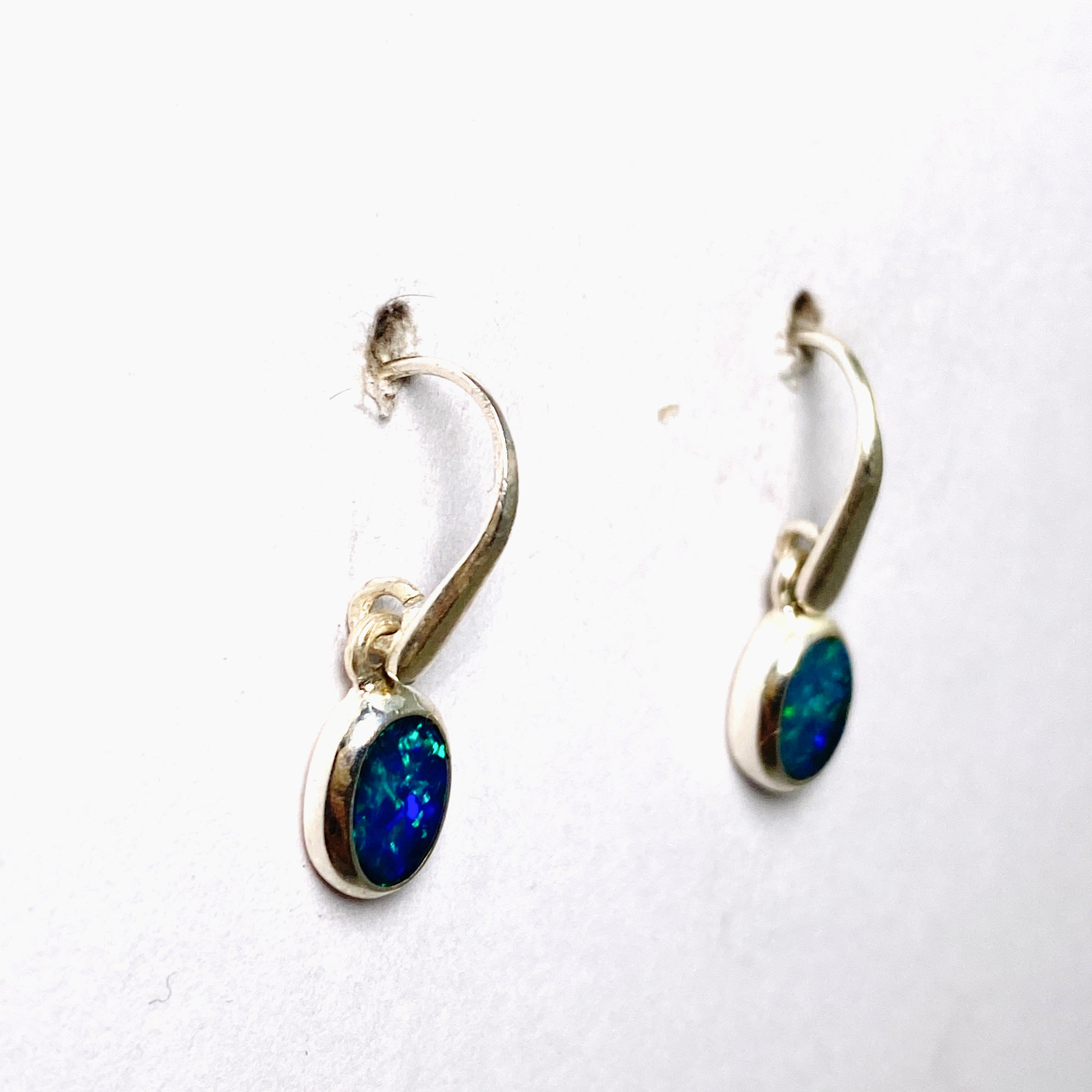 Opal Doublet (Lightning Ridge) Oval Cabochon Earrings PEGJ305 - Natural Australian Gemstone Jewelry for Women, Perfect for Weddings & Special Occasions