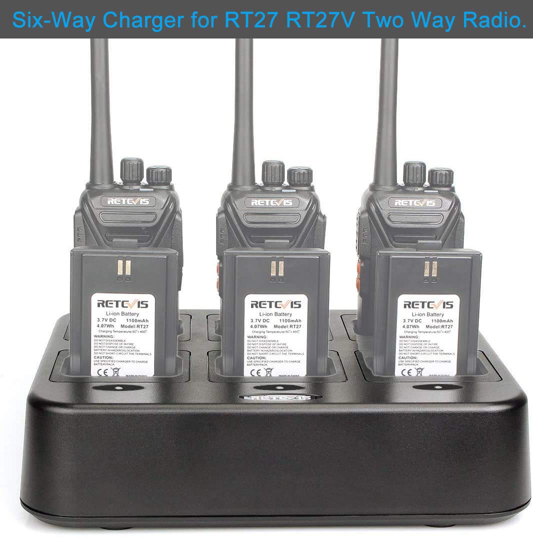 Retevis RT27 RT27V Walkie Talkie Charging Base - 6-Port Rapid Charger Station for RT27/RT27V Two-Way Radios (Not Compatible with RT22) | Ideal for Security Teams, Construction Sites & Outdoor Adventures (1 Pack)