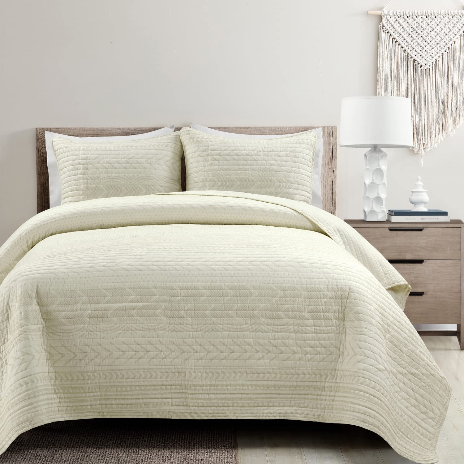 Lush Decor Hygge Geo Quilt Set King Ivory - Cozy Bedroom Upgrade