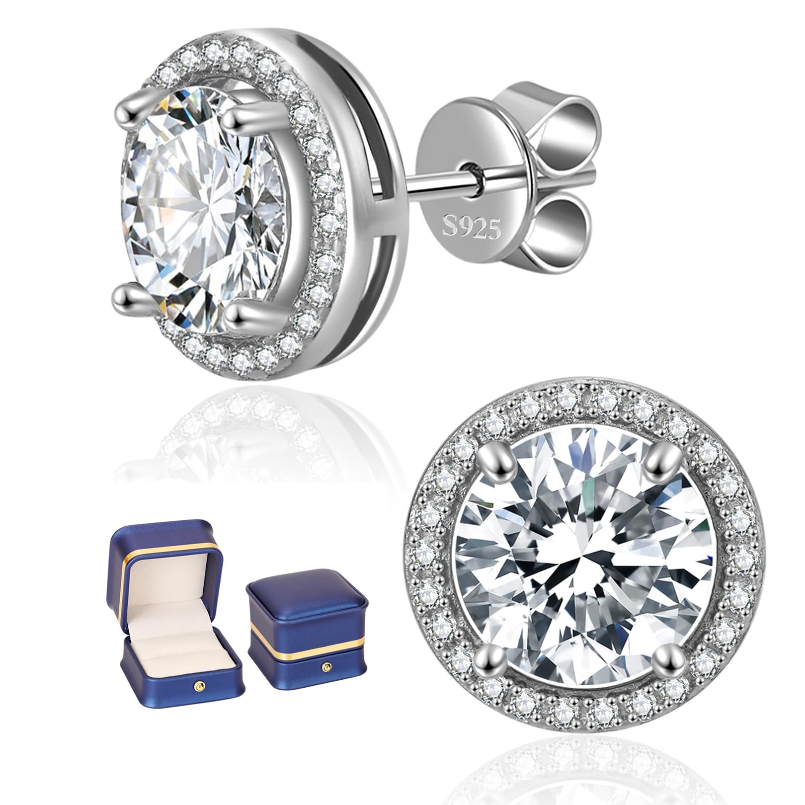 1ct-4ct D Color Moissanite Stud Earrings for Women & Men - 925 Sterling Silver with Safety Friction Back | Wedding, Anniversary, Birthday Gift & Everyday Luxury Jewelry