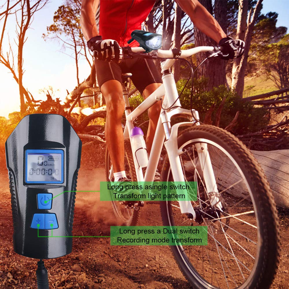 Leeko Bike Computer - USB Rechargeable Bicycle Speedometer & Odometer with Red LCD Display, Waterproof, 4 Light Modes, 5 Recording Modes & 6 Bell Sounds - Perfect for Night Riding, Cycling Training & Commuting