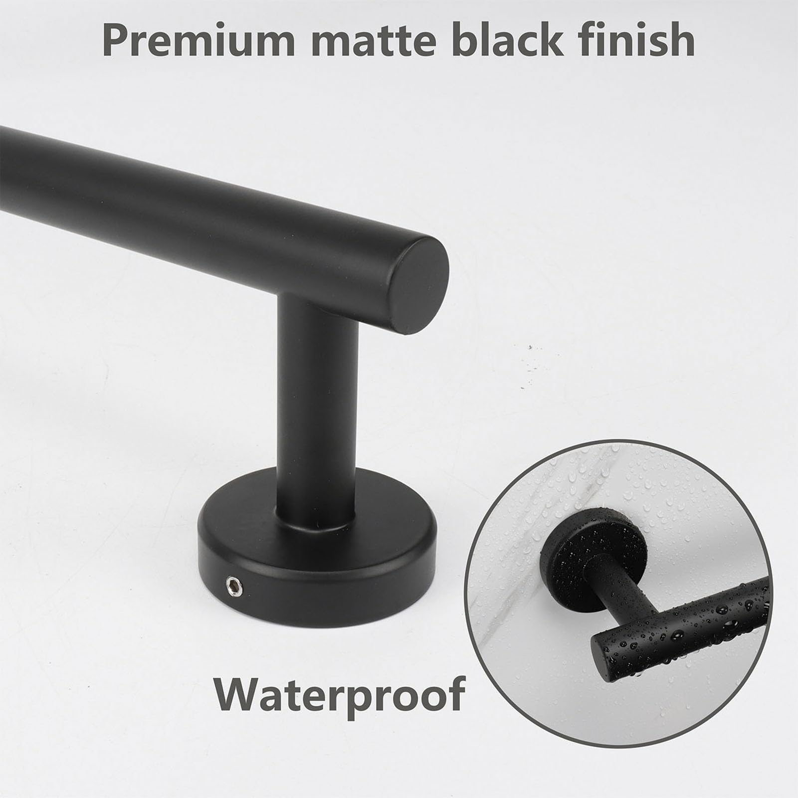 TocTen 9Inch Heavy Duty Stainless Steel Towel Holder - Matte Black SUS304 Bathroom Towel Ring, Wall Mounted Hand Towel Bar for Kitchen, Bathroom & Laundry Room - Durable & Rustproof Design