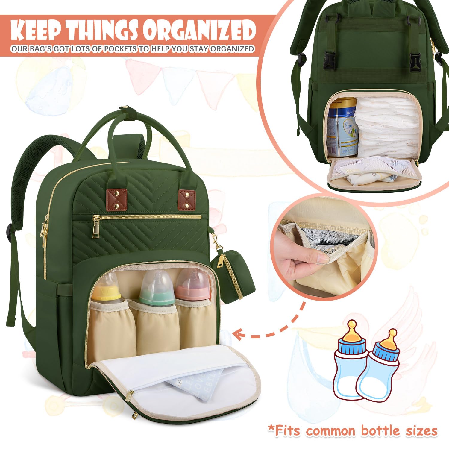 Baby Diaper Backpack - Large Capacity Travel Diaper Bag for Boys & Girls - Waterproof Baby Changing Bag with Multiple Pockets - Perfect for Daycare, Outings & Travel (Army Green)