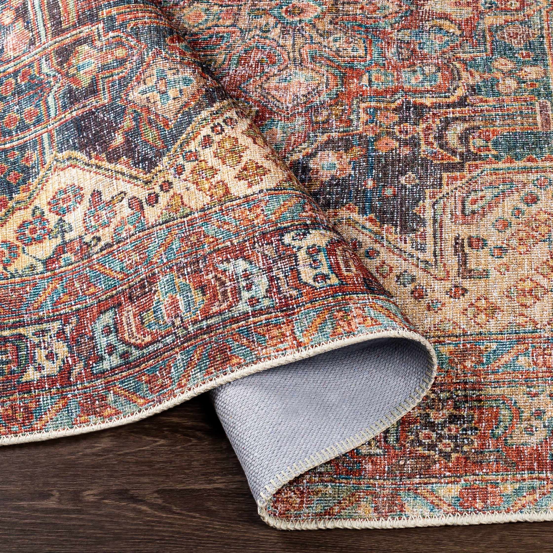 Hauteloom Mahaba Machine Washable Area Rug - Traditional Design in Orange, Blue, Beige - 8'10