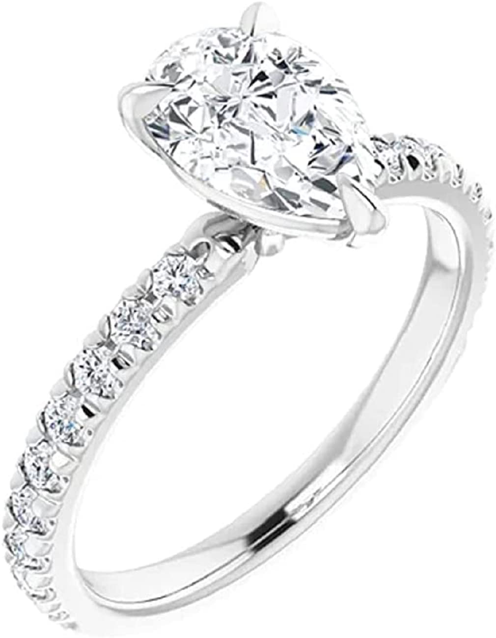 3.00CT Pear Cut Colorless Moissanite Engagement Ring - 925 Sterling Silver Wedding Band for Women, Bridal Proposal Ring & Anniversary Gift - Perfect for Daily Wear, Special Occasions & Romantic Moments
