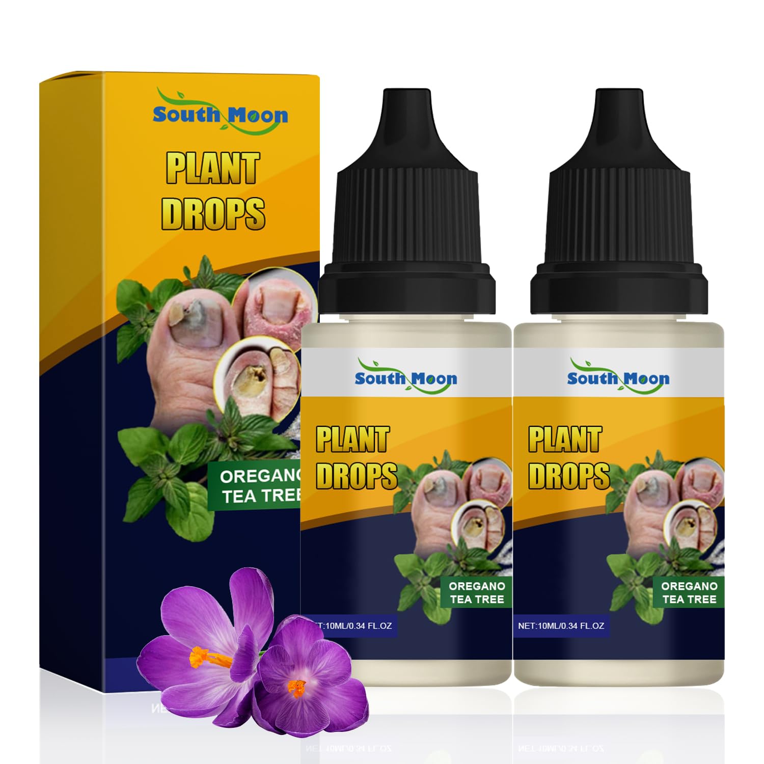 Organic Oregano & Tea Tree Oil Nail Treatment Drops - Natural Plant-Based Solution for Damaged Nails, Toenail Fungus & Nail Care - Safe & Gentle Formula (0.34 Fl Oz, 2 Pack) - Perfect for At-Home Pedicures & Nail Restoration