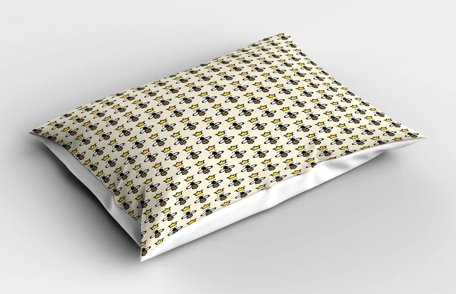 Ambesonne Queen Bee Pillow Sham - Hand-Drawn Cartoon Bees & Crowns, Decorative Standard Size 26x20 Inch Printed Pillowcase in Eggshell Mustard Taupe & White - Perfect for Farmhouse, Boho & Kids' Room Decor