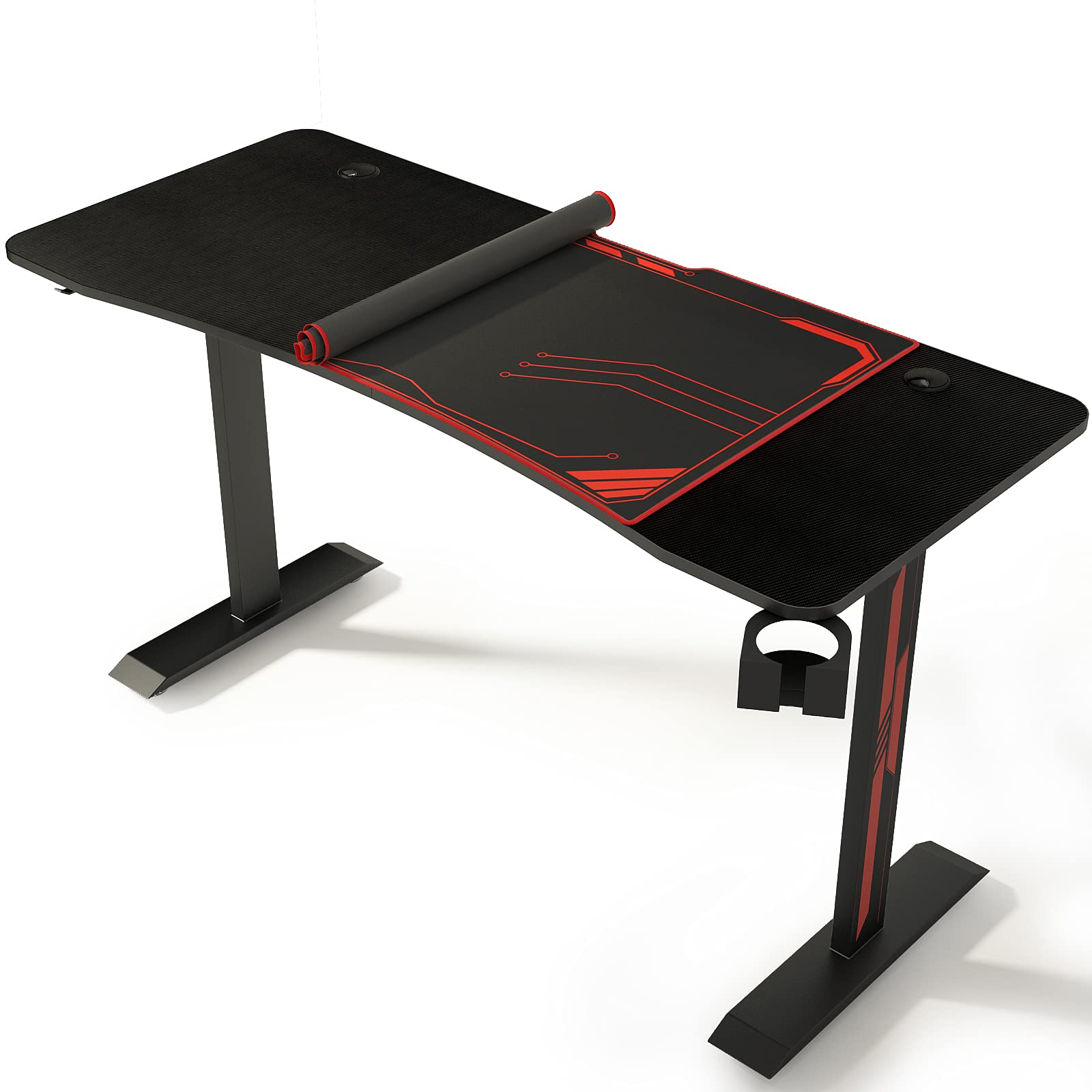 Sleepmax 63 Inch Gaming Desk - Heavy Duty Computer Table with Carbon Fiber Surface & Large Mouse Pad - Black PC Gaming Desk with Cup Holder & Headphone Hook - Perfect for Esports, Streaming & Home Office Setup