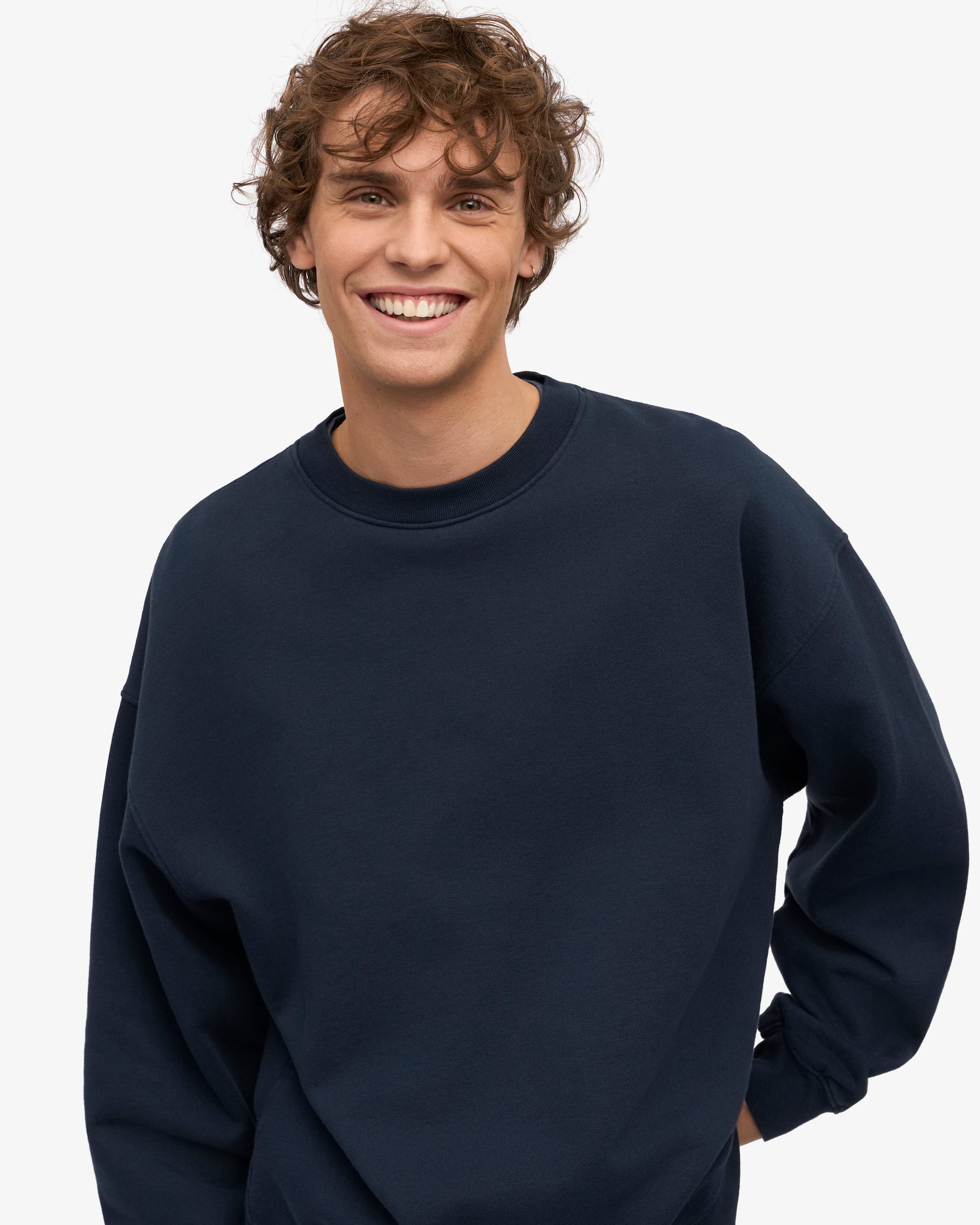 Organic Oversized Crewneck Sweatshirt - Navy Blue - Soft & Comfortable Cotton Pullover for Men & Women - Perfect for Casual Wear, Loungewear & Outdoor Activities