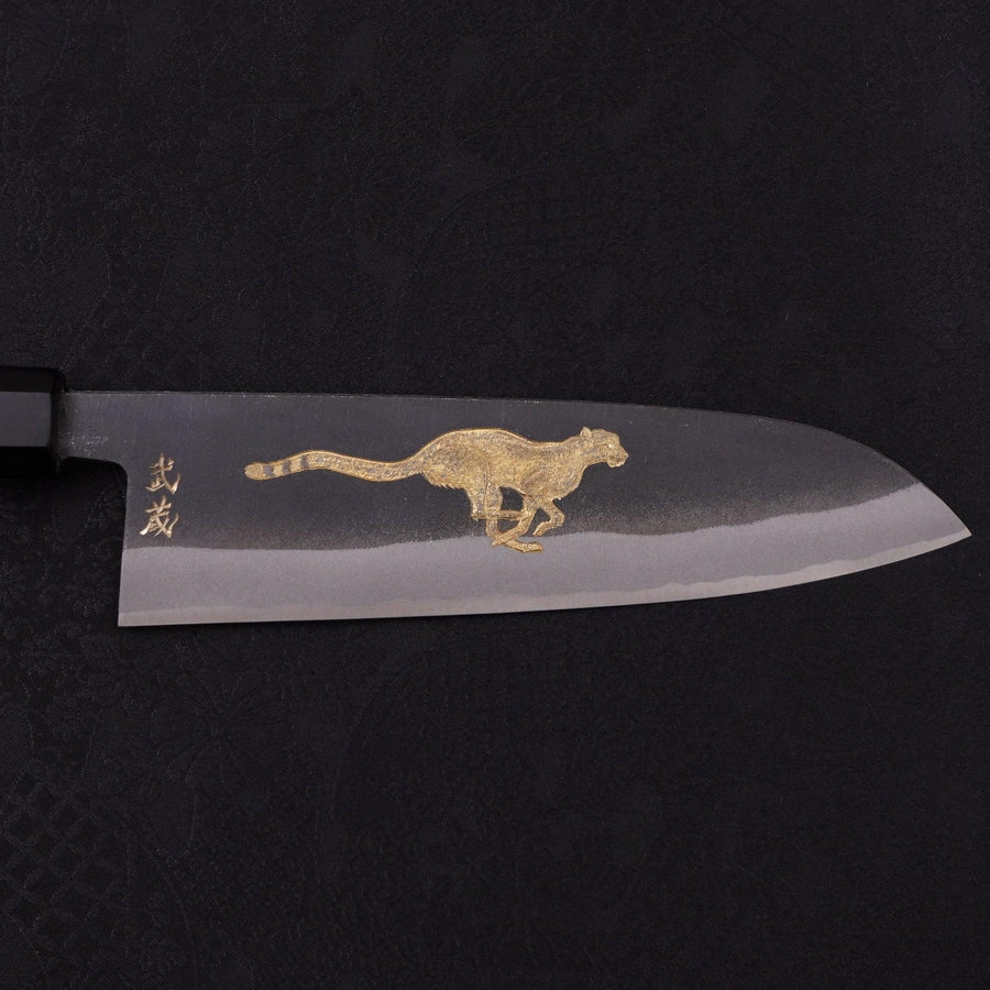 Premium Santoku Knife - White Steel #2 Kurouchi Finish with Cheetah Buffalo Ebony Handle (170mm) - Japanese Kitchen Knife for Professional Chefs & Home Cooking, Perfect for Slicing, Dicing & Chopping Vegetables, Meat & Fish