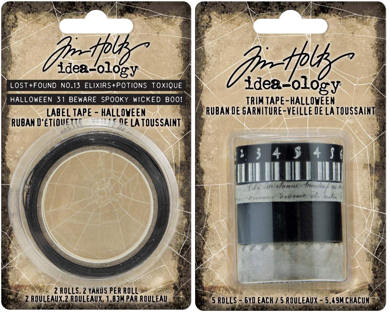 Tim Holtz Idea-Ology 2020 Halloween Label Tape & Trim Tape Set - 2-Piece Bundle for Scrapbooking, Card Making & DIY Halloween Decorations