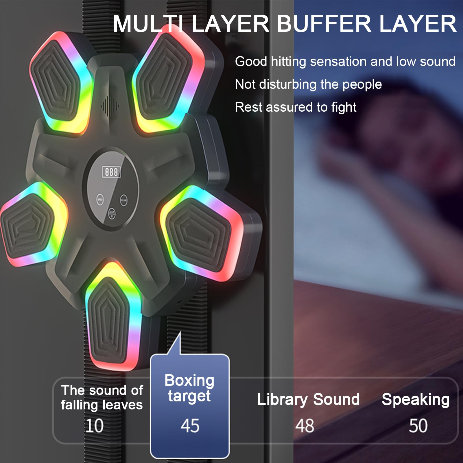 Music Punching Machine with Boxing Gloves - 17 Inch LED Boxing Workout Equipment for Adults & Kids, Wall Mounted Home & Gym Exercise Equipment with Colorful Lights | Perfect for Fitness Training, Stress Relief & Fun Family Activities