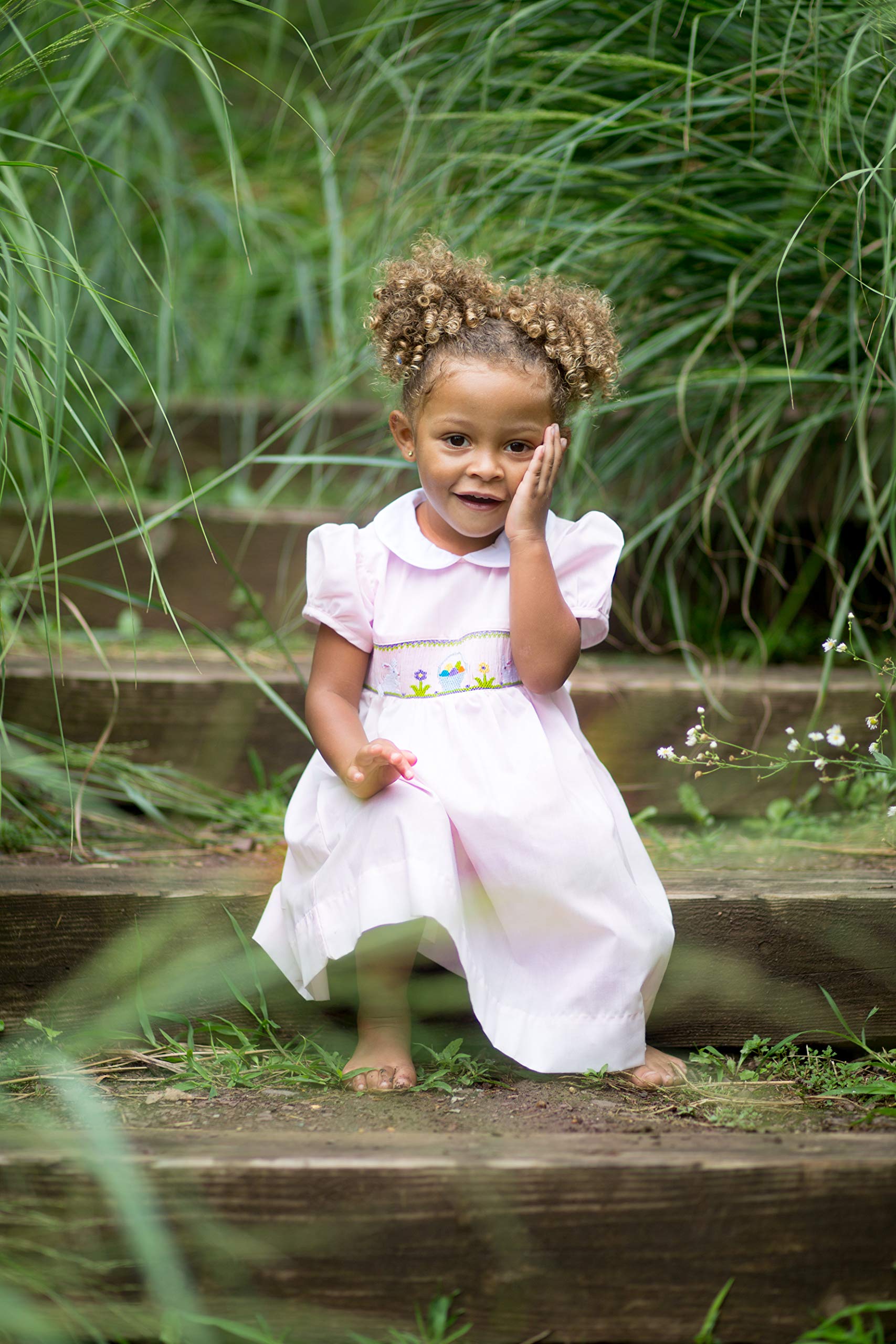Easter Bunny Baby Girls Dress - Hand Smocked Floral Easter Egg Party Dress for Spring Photoshoot, Church & Family Gatherings