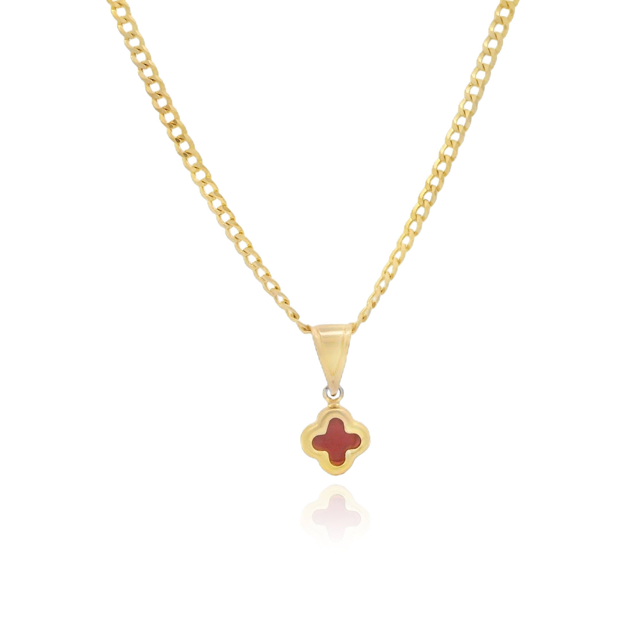 14K Gold Red Clover Pendant Necklace with Solid Cuban Chain - 16 Inch Length - Perfect for St. Patrick's Day Gifts, Irish Jewelry & Everyday Elegance | JTJ™