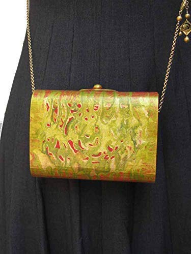 Hand Painted Wood Veneer Purse - Aston Luxury Clutch with Handmade Paper Lining - Perfect for Evening Parties, Weddings & Special Occasions