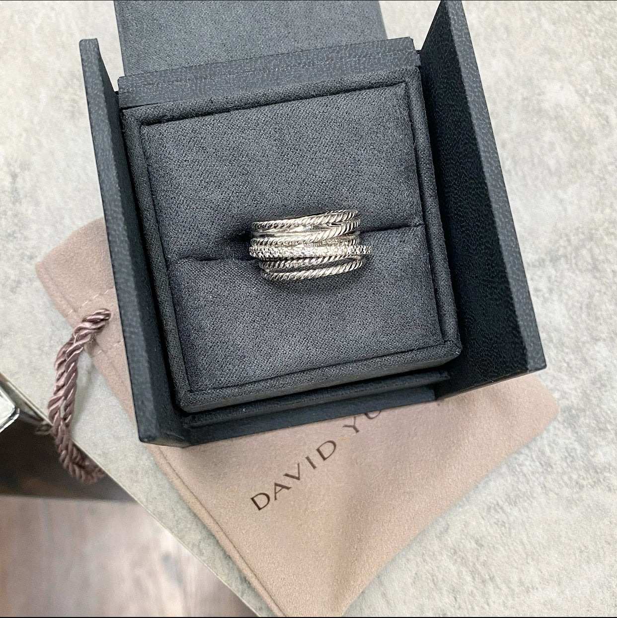 David Yurman Crossover Ring with Diamonds - 925 Sterling Silver Diamond Accent Ring for Women | Perfect for Anniversary, Engagement & Everyday Luxury Jewelry