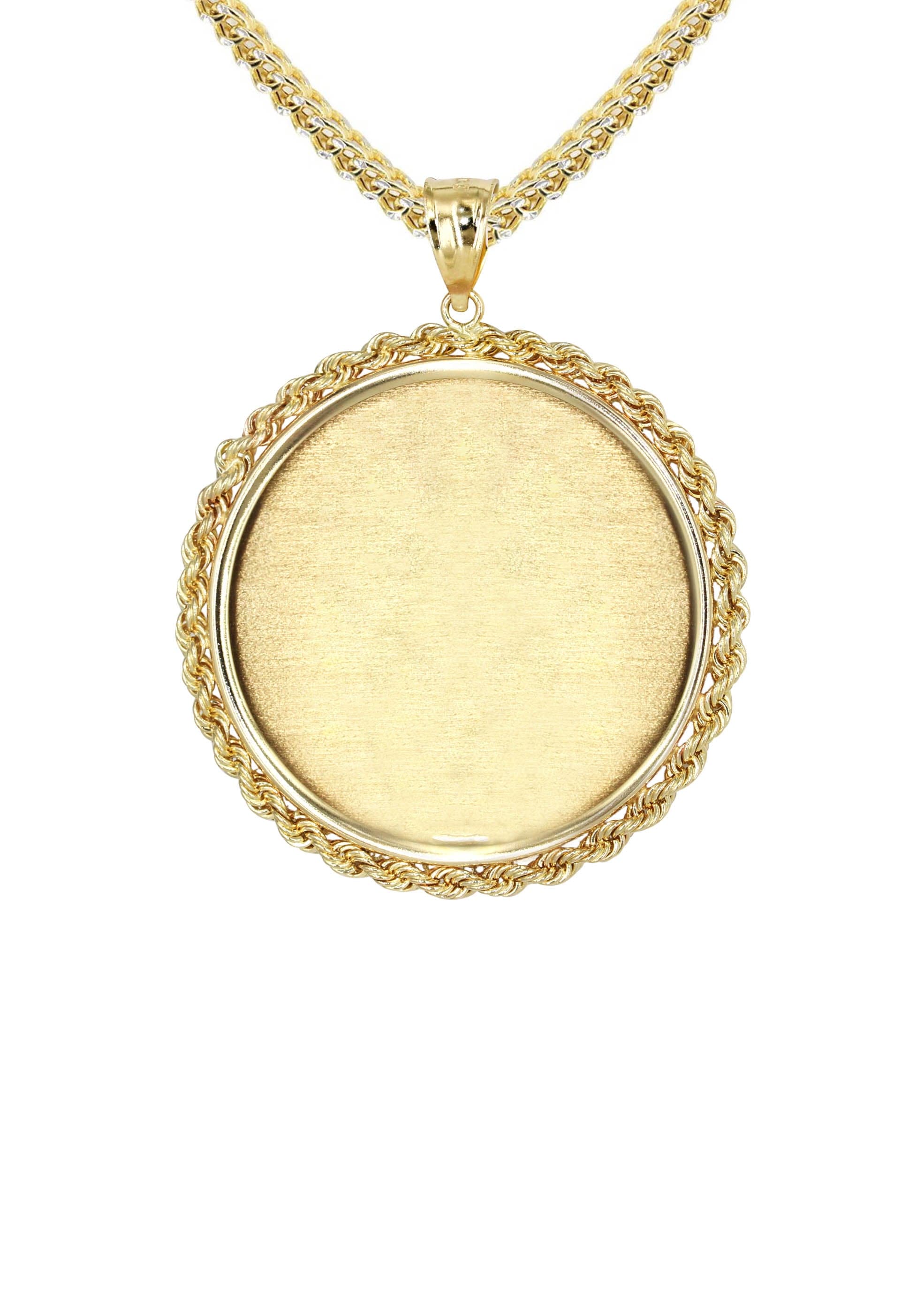 14K Yellow Gold Round Rope Link Picture Pendant Necklace for Women - 1.2 Inch Elegant Jewelry Gift for Mom, Wife, Girlfriend | Perfect for Valentine's Day, Anniversary & Special Occasions