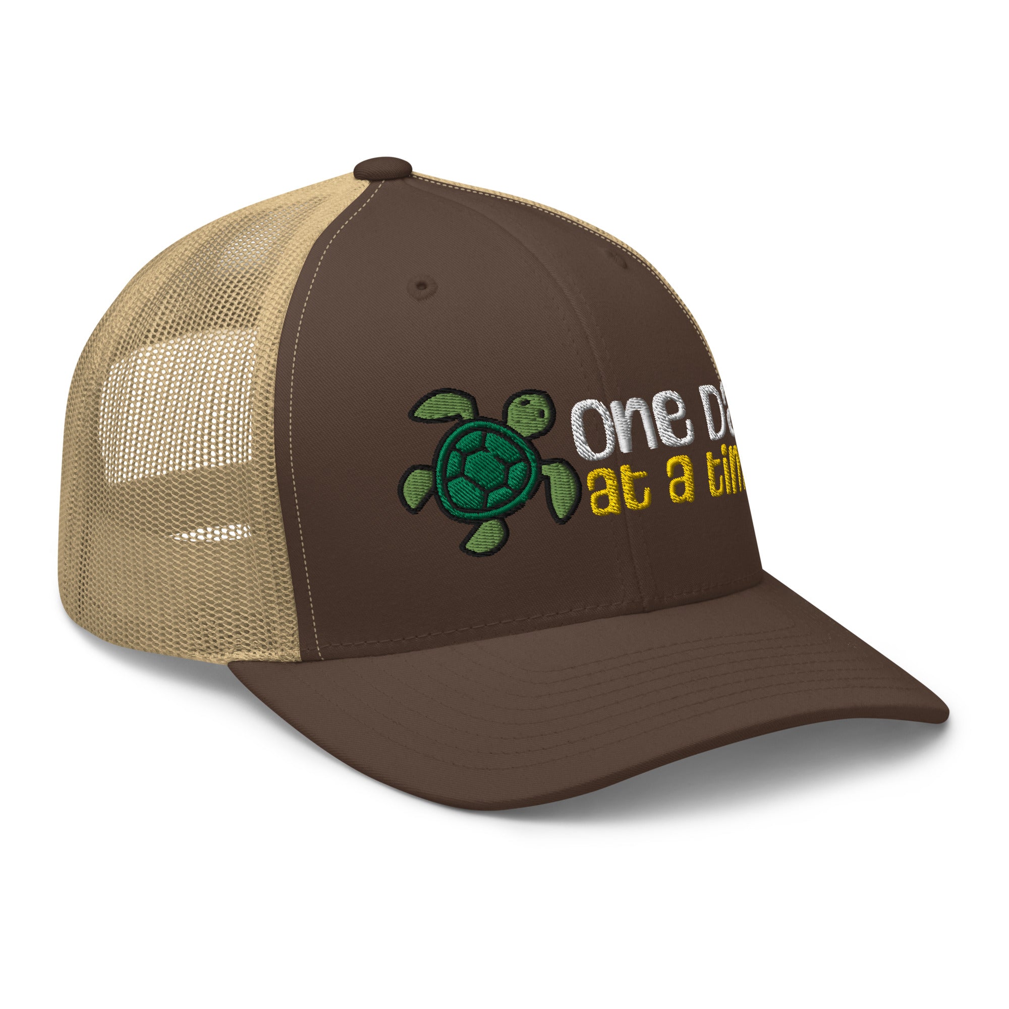 One Day at a Time Turtle Trucker Hat - Stylish Adjustable Baseball Cap with Motivational Message for Daily Resilience - Perfect for Outdoor Activities, Hiking, and Casual Wear