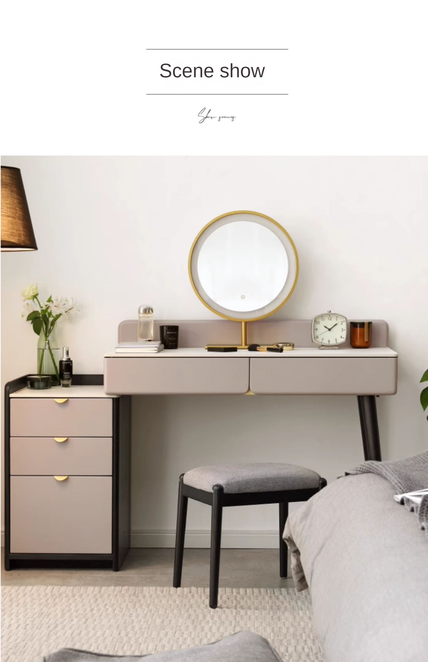 Solid Oak & Birch Wood Makeup Stool - Durable Vanity Seat with Comfortable Cushion for Bedroom, Bathroom & Dressing Room