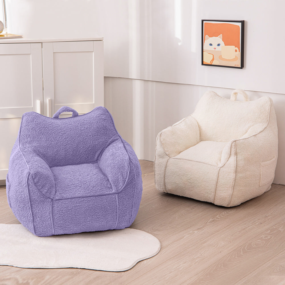 MAXYOYO Kids Bean Bag Chair - Soft Sherpa Bean Bag Couch with Decorative Edges for Children's Room | Comfortable Seating for Playroom, Bedroom & Reading Nook (Purple)