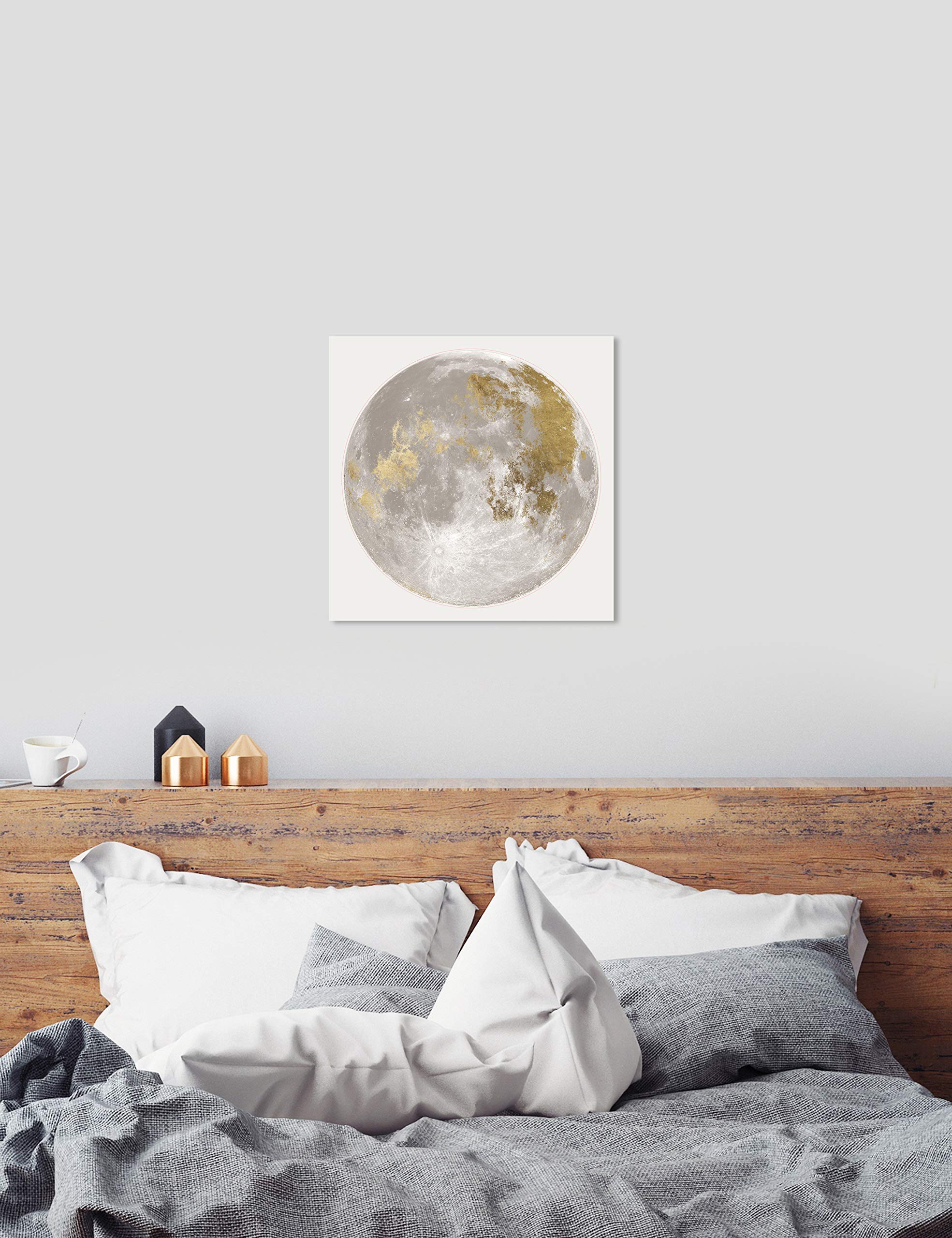 Oliver Gal Artist Co. 'Moon Light I' Space Wall Art Canvas Print - 30x30 Inch Gold & White Modern Home Decor - Perfect for Living Room, Bedroom & Office Wall Decoration
