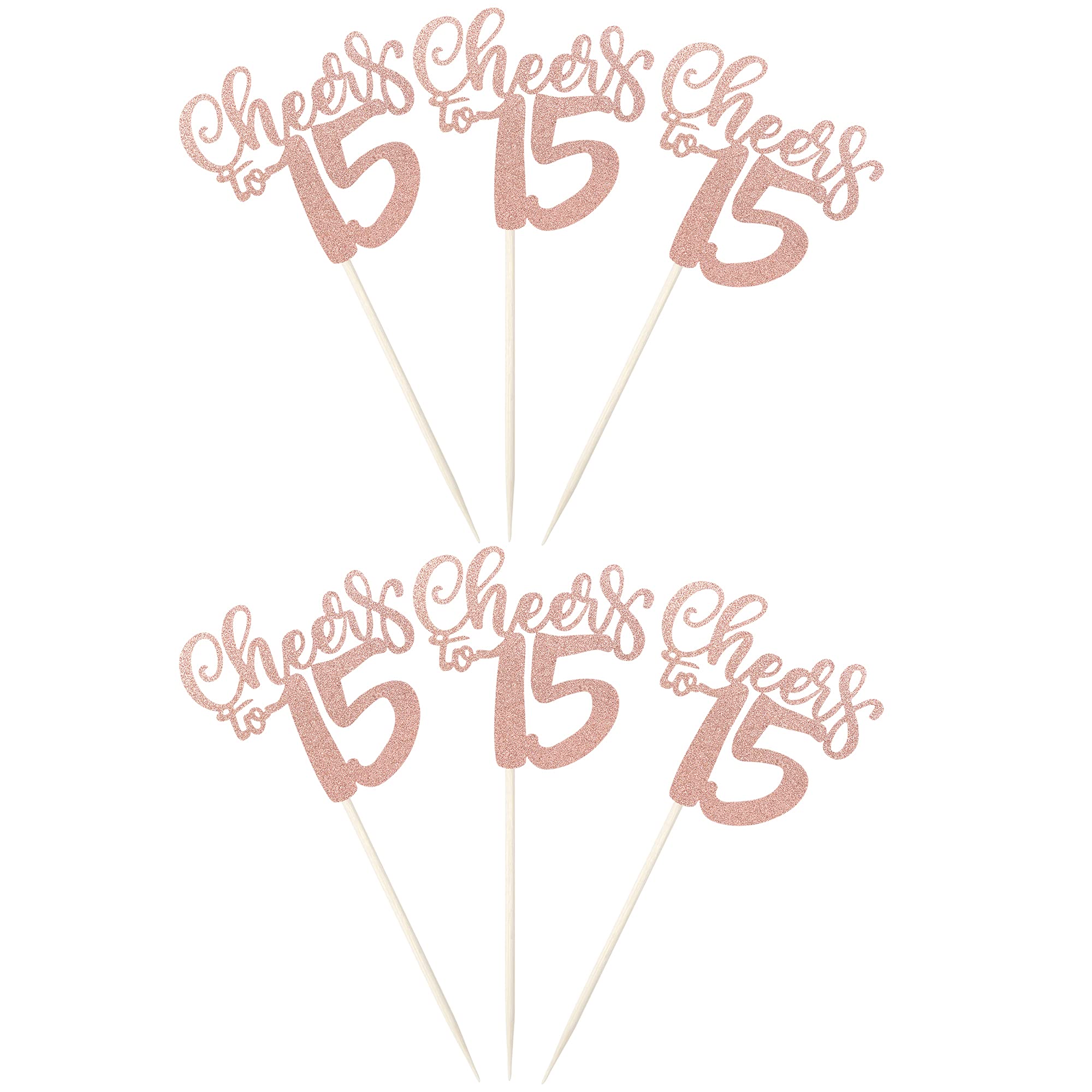 36 PCS Glitter Number 15 Cupcake Toppers - Rose Gold 15th Birthday Party Decorations for Wedding Anniversary & Sweet 16 Celebrations - Perfect for Cake Decorating, Dessert Displays, and Milestone Events