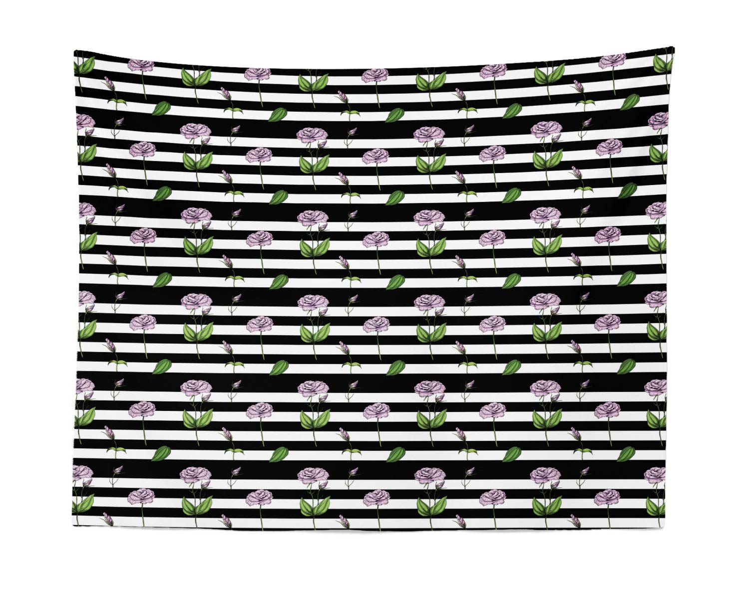 Ambesonne Rose Tapestry Wall Art - Pink Floral Print with Black & White Striped Background, 28x23 Inch Fabric Wall Hanging for Bedroom, Living Room, Dorm Decor - Perfect for Bohemian Style, Photo Backdrops & Gift Ideas