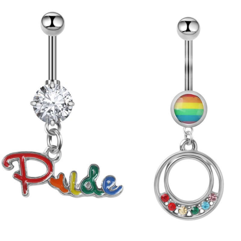 Rainbow LGBT Pride Dangle Belly Button Rings | Stainless Steel Navel Piercing Jewelry for Women | Perfect for Pride Month, LGBTQ+ Events & Body Piercing Fashion