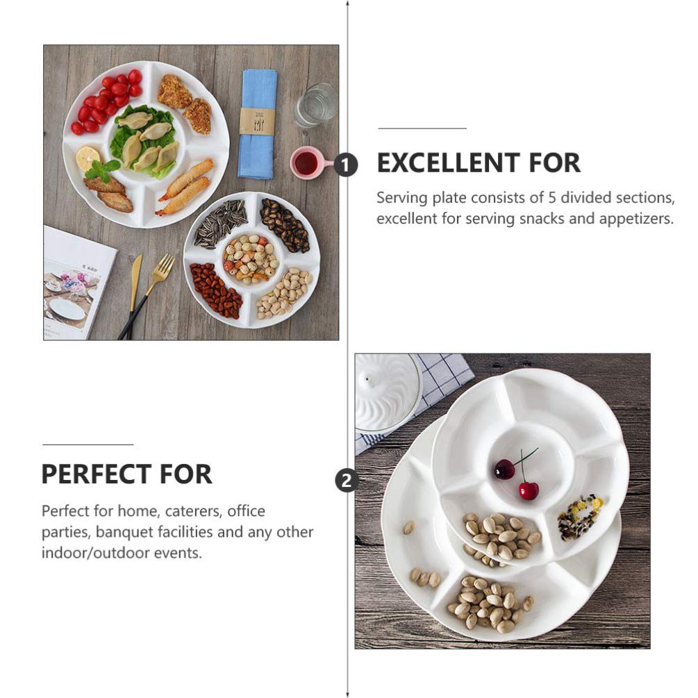 DOITOOL 12-Inch Round Melamine Divided Serving Platter - 6 Compartment Appetizer Tray for Chips, Dips, Veggies, Candy & Snacks - Perfect for Parties, BBQs, Picnics & Entertaining