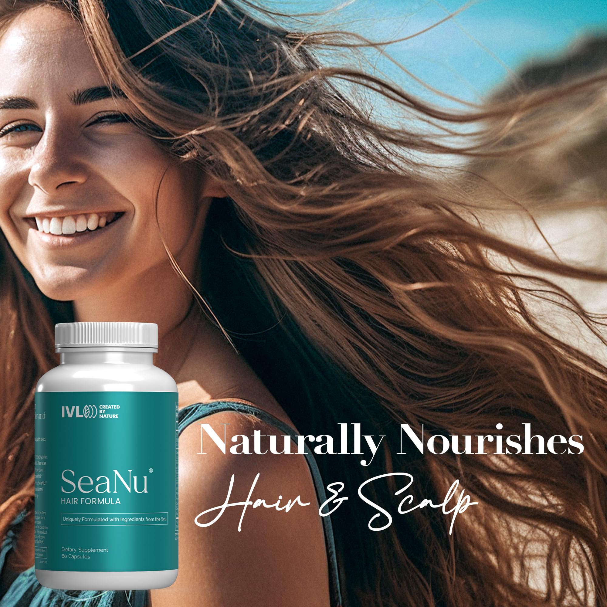 IVL - SeaNu Hair Growth Vitamins with Biotin, Vitamin B3, Zinc & Natural Extracts - Supports Stronger, Thicker Hair & Healthy Scalp - 6 Month Supply (6 Pack) - Perfect for Men & Women Seeking Fuller, Healthier Hair at Home or On-The-Go